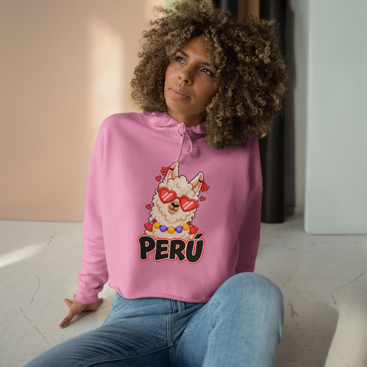 Best Cool Llama Peru Crop Hoodie - Heart Sunglasses Gift