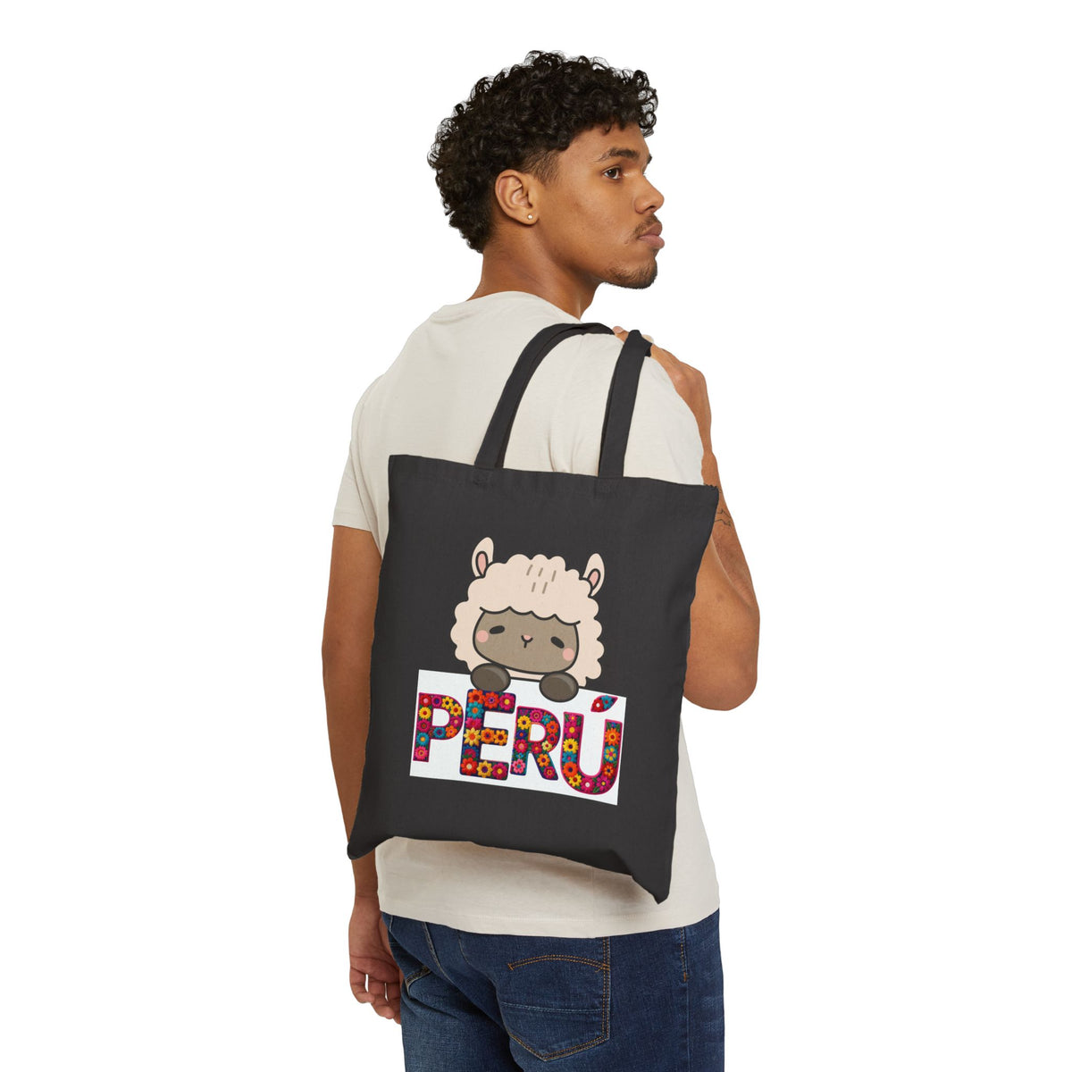 Best Peruvian Canvas Tote Bag "Peru Floral Llama"