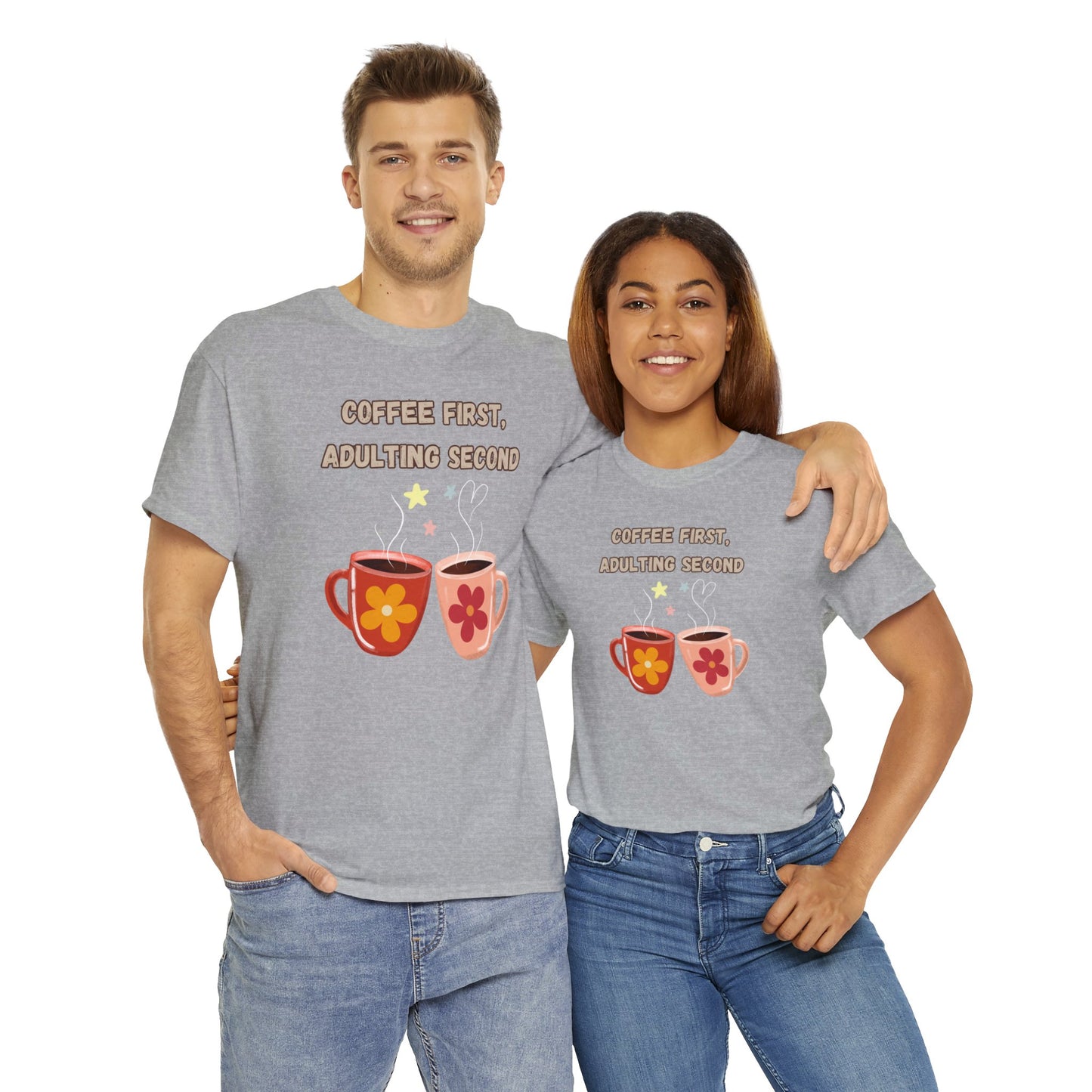 Best Unisex Coffee T-Shirt "Coffee first, adulting second"