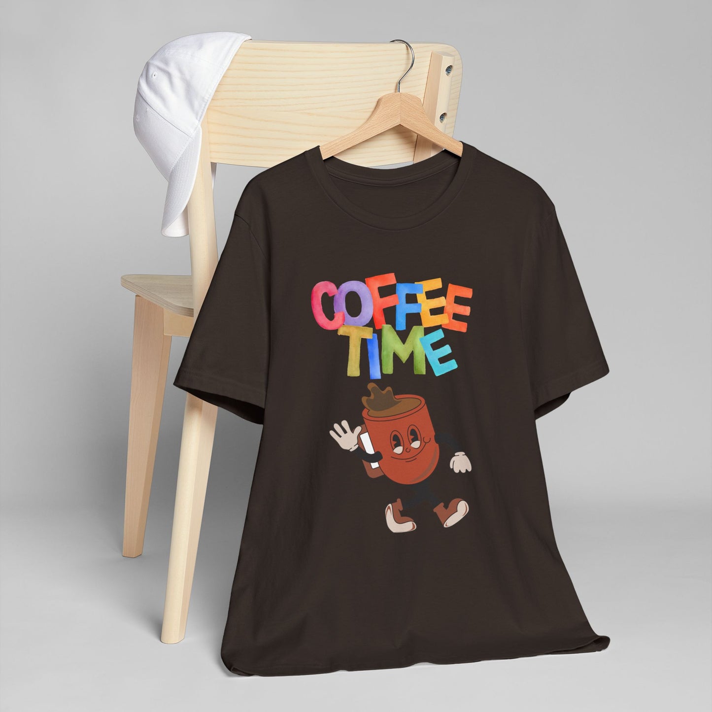 Coffee Time Retro T-Shirt – Fun Cartoon Coffee Cup Graphic Tee for Coffee Lovers (USA Only)