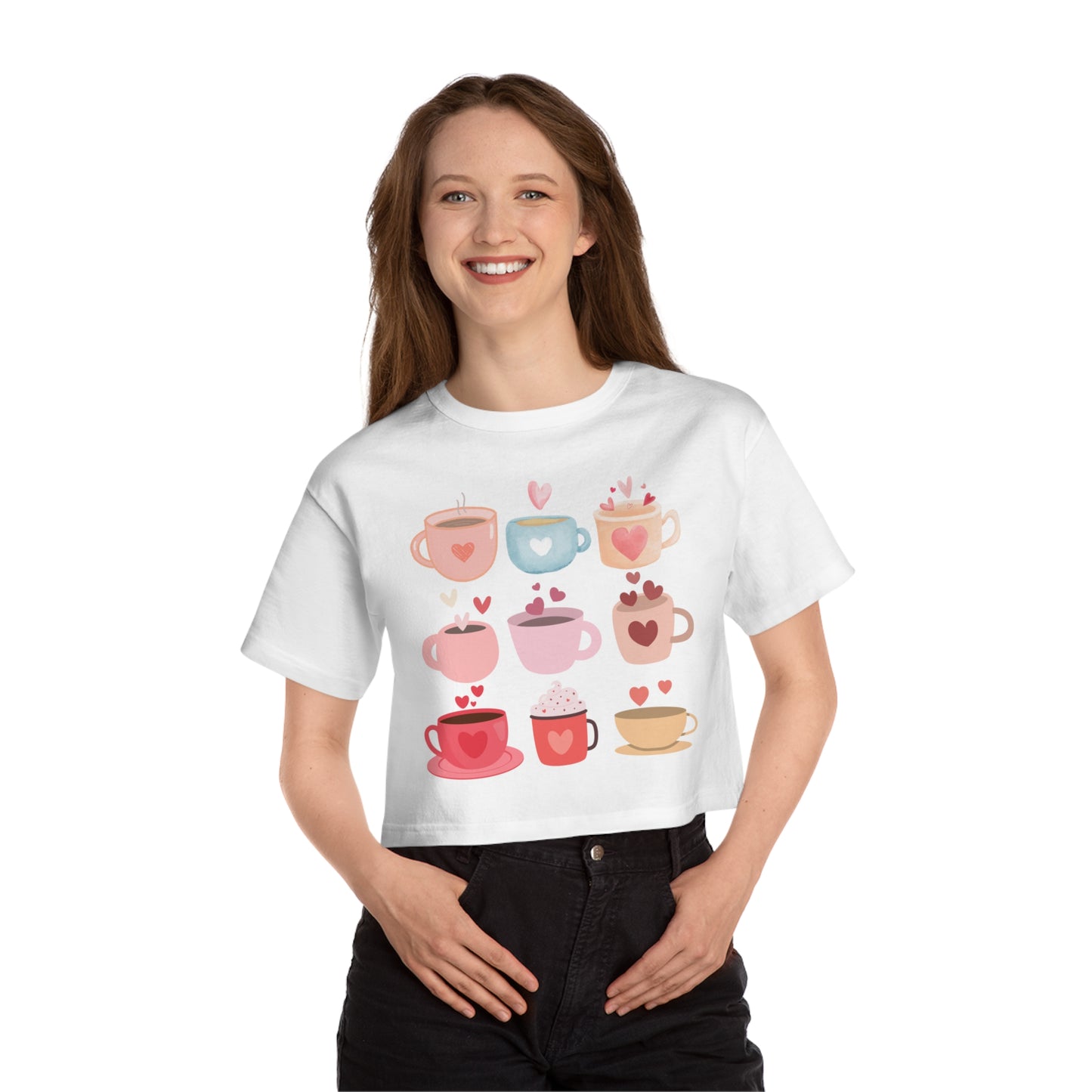 Best Cropped Coffee T-Shirt "Coffee Mugs Hearts"