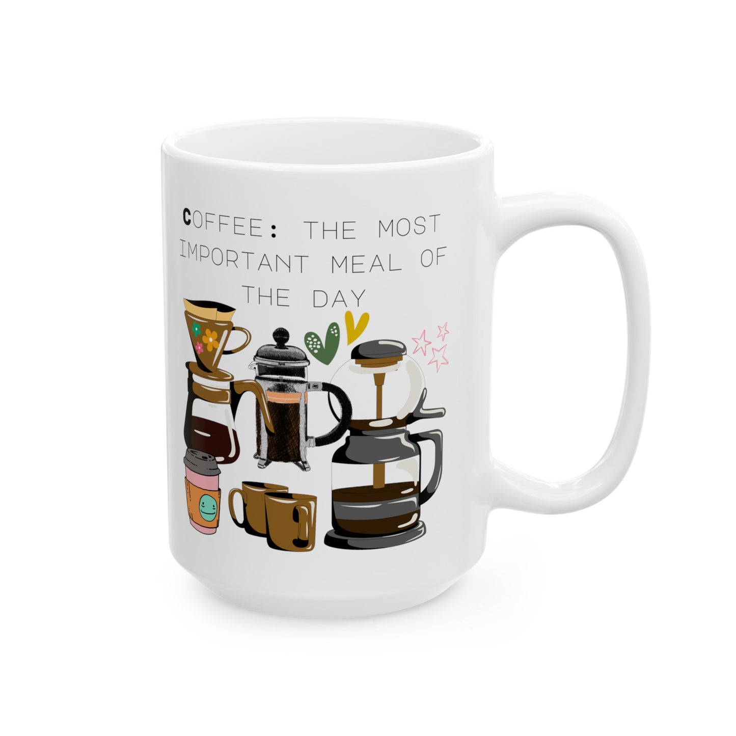 Best Ceramic Coffee Mug, (11oz, 15oz) "Coffee: the most important meal of the day"