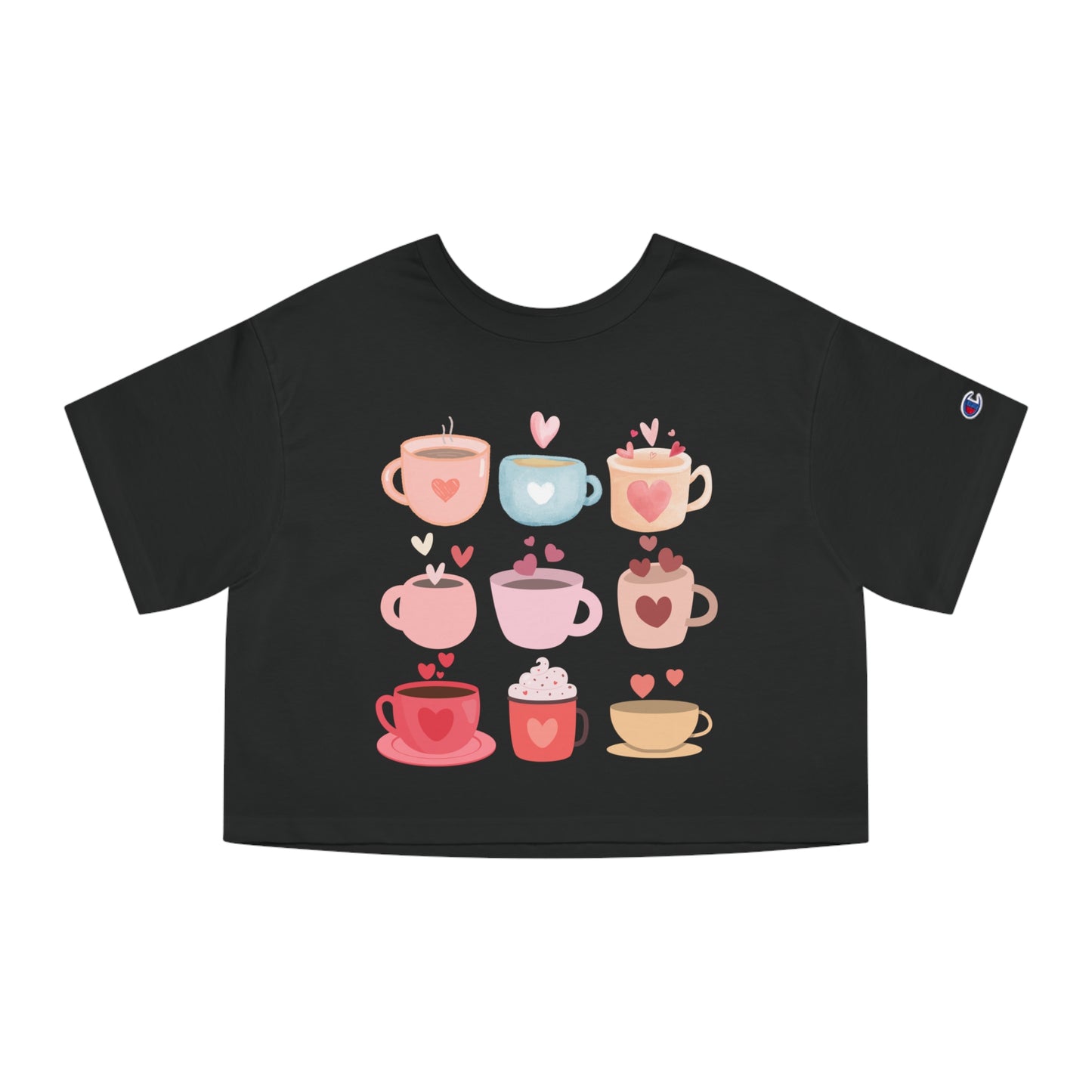 Best Cropped Coffee T-Shirt "Coffee Mugs Hearts"