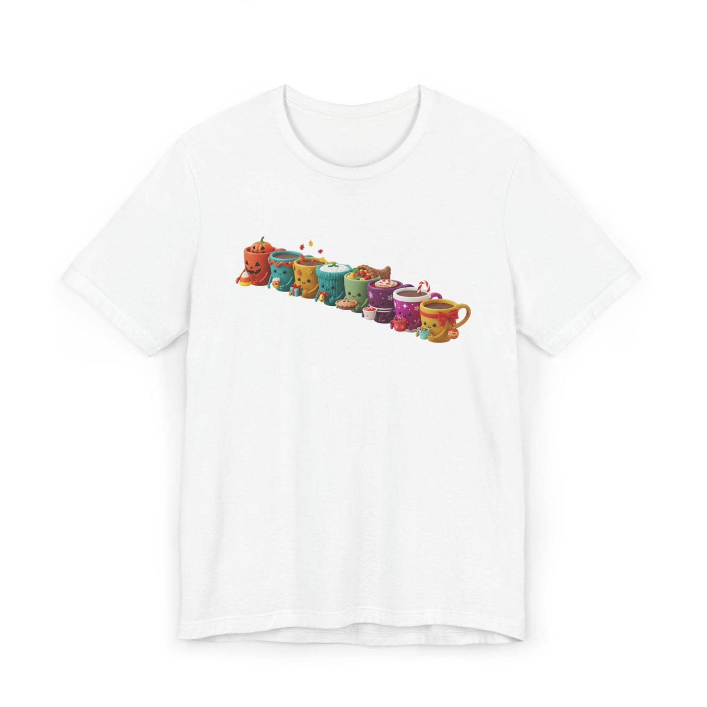 ☕🎉 Festive Coffee Cups Parade T-Shirt USA | Holiday Coffee Tee