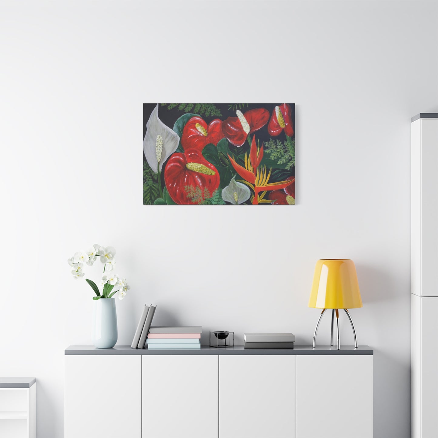 Red Anthuriums & Bird of Paradise — Canvas Print