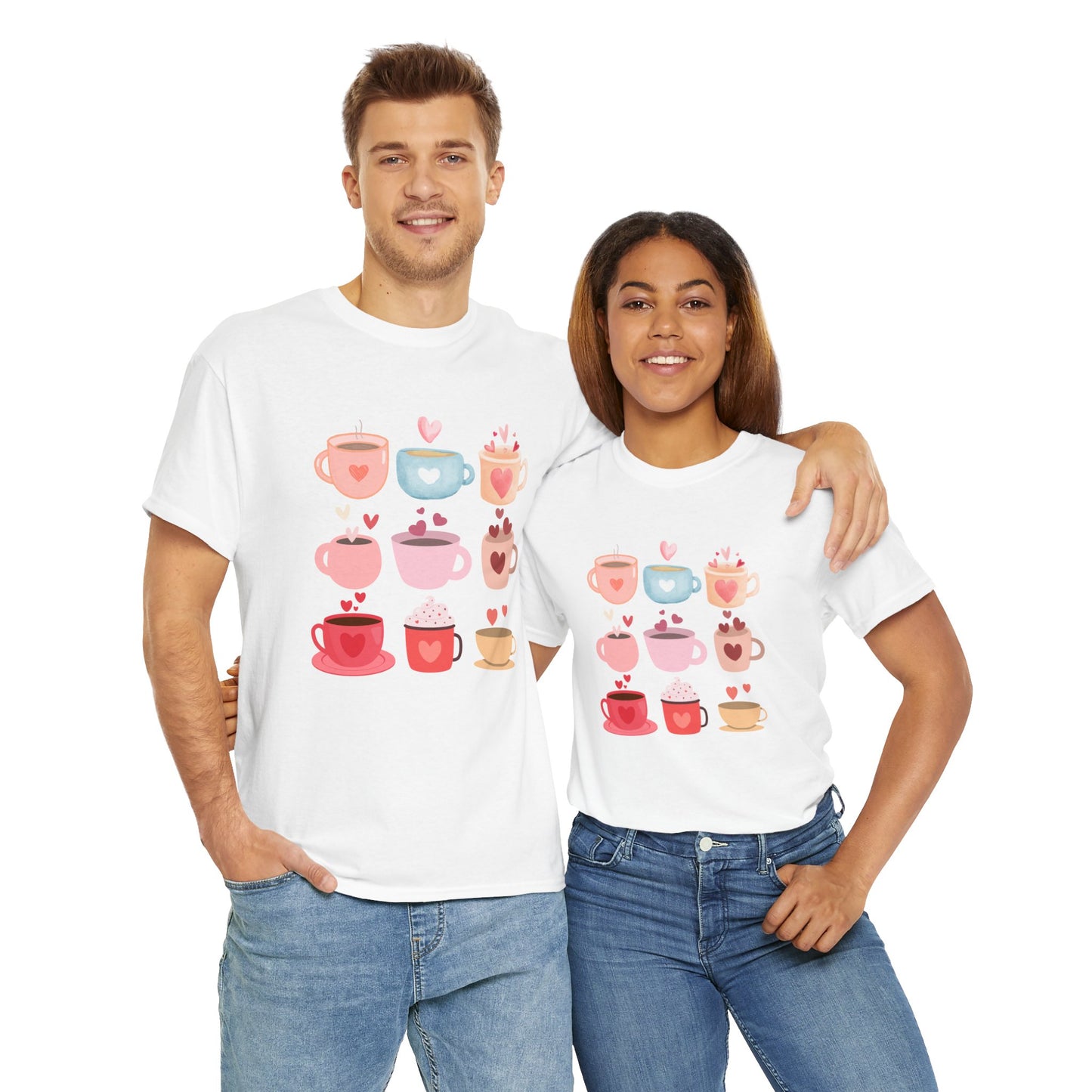 Best Unisex Coffee T-Shirt "Coffee Mugs Hearts"