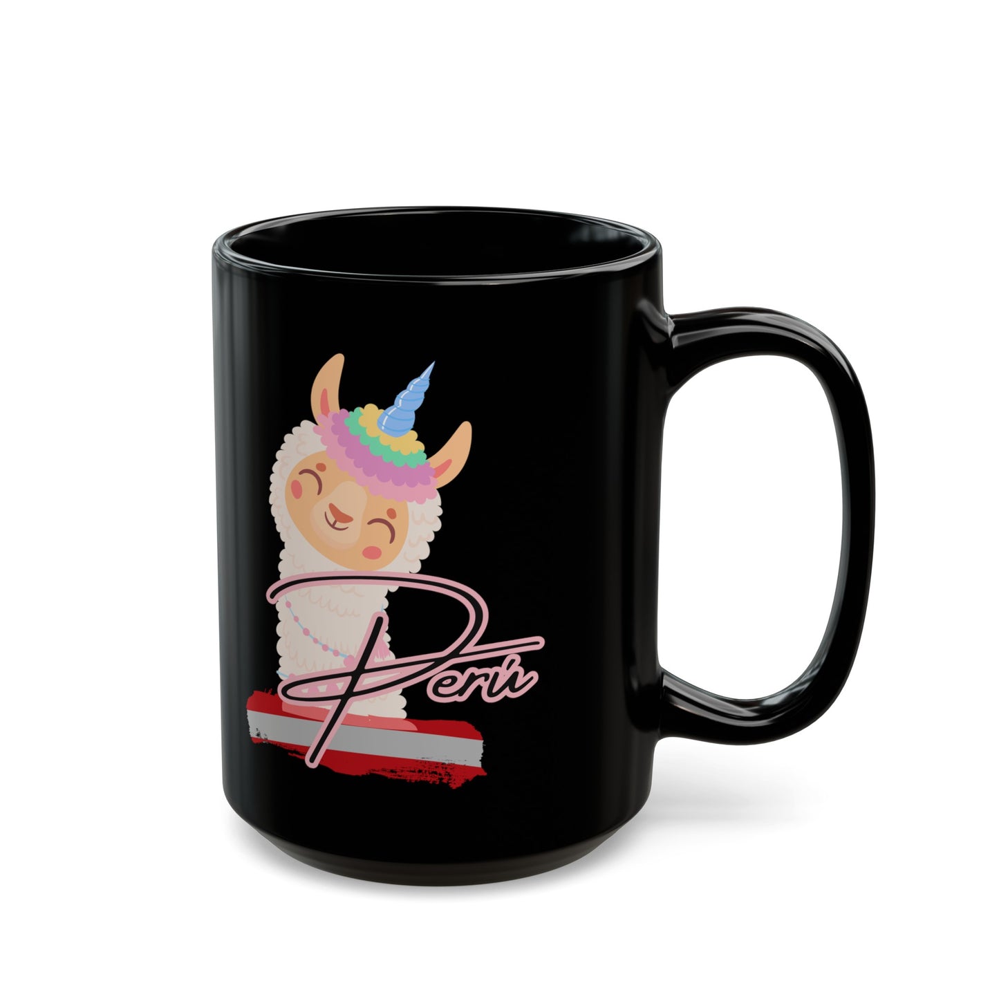 Best Peruvian Coffee Black Mug (11oz, 15oz) "Llama Rainbow"