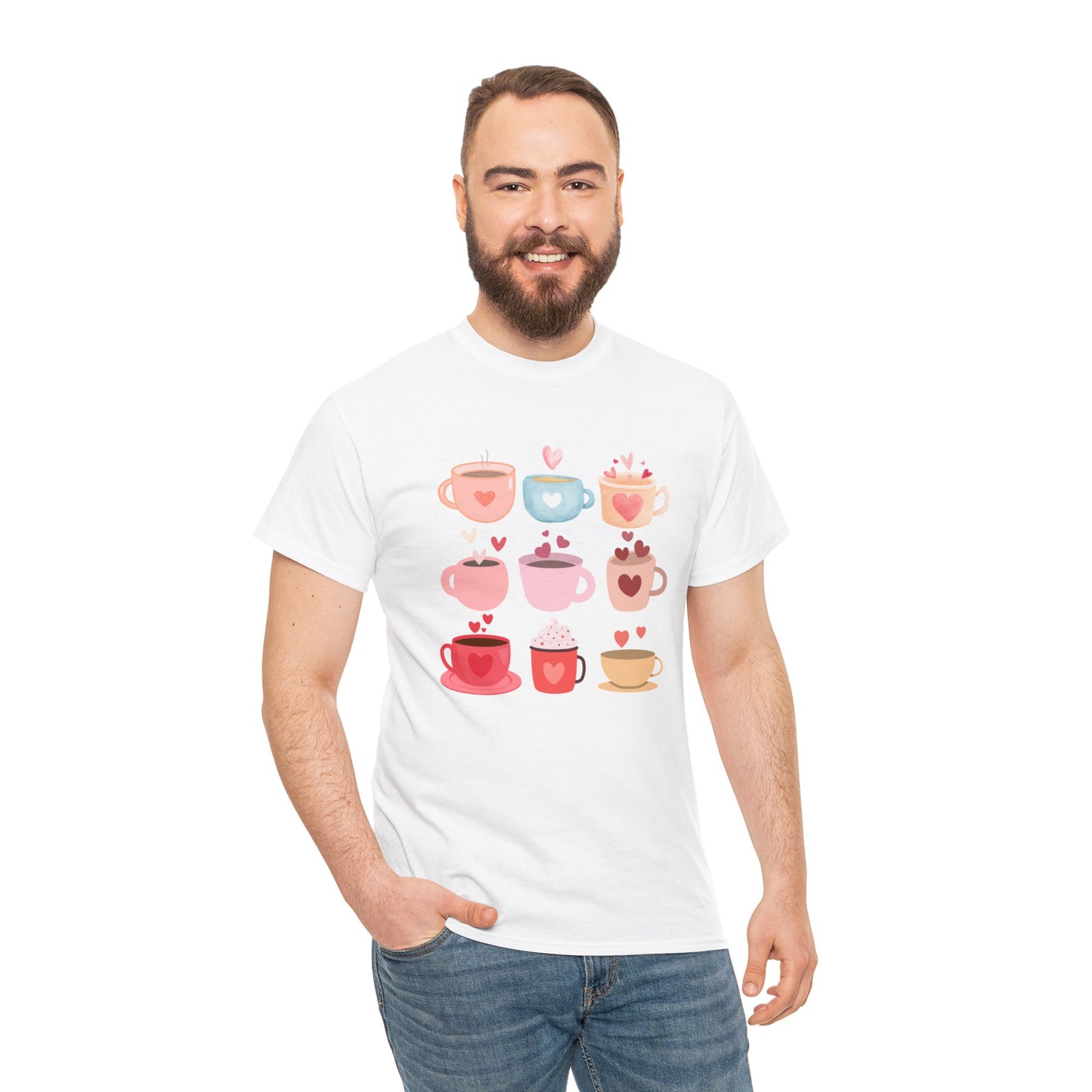 Best Unisex Coffee T-Shirt "Coffee Mugs Hearts"