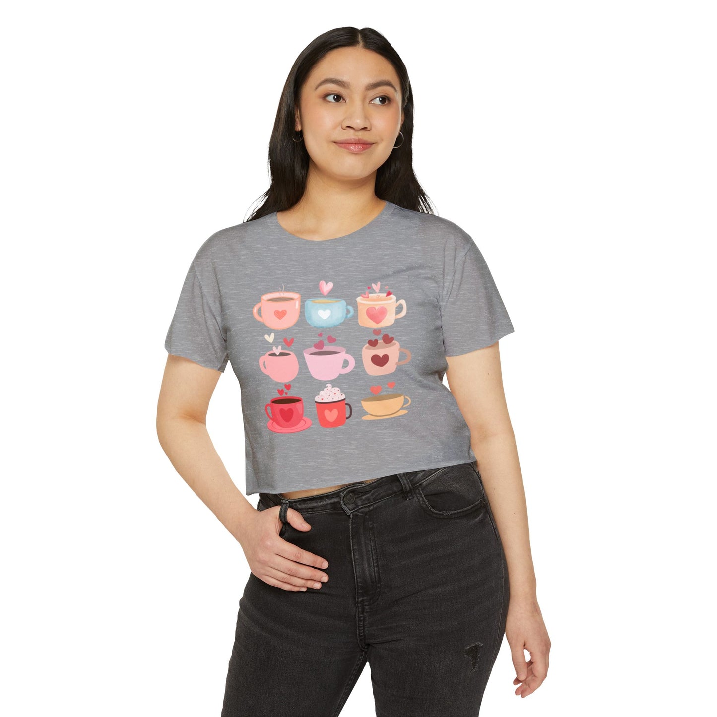 Best Coffee Cropped T-Shirt "Coffee Mugs Hearts"