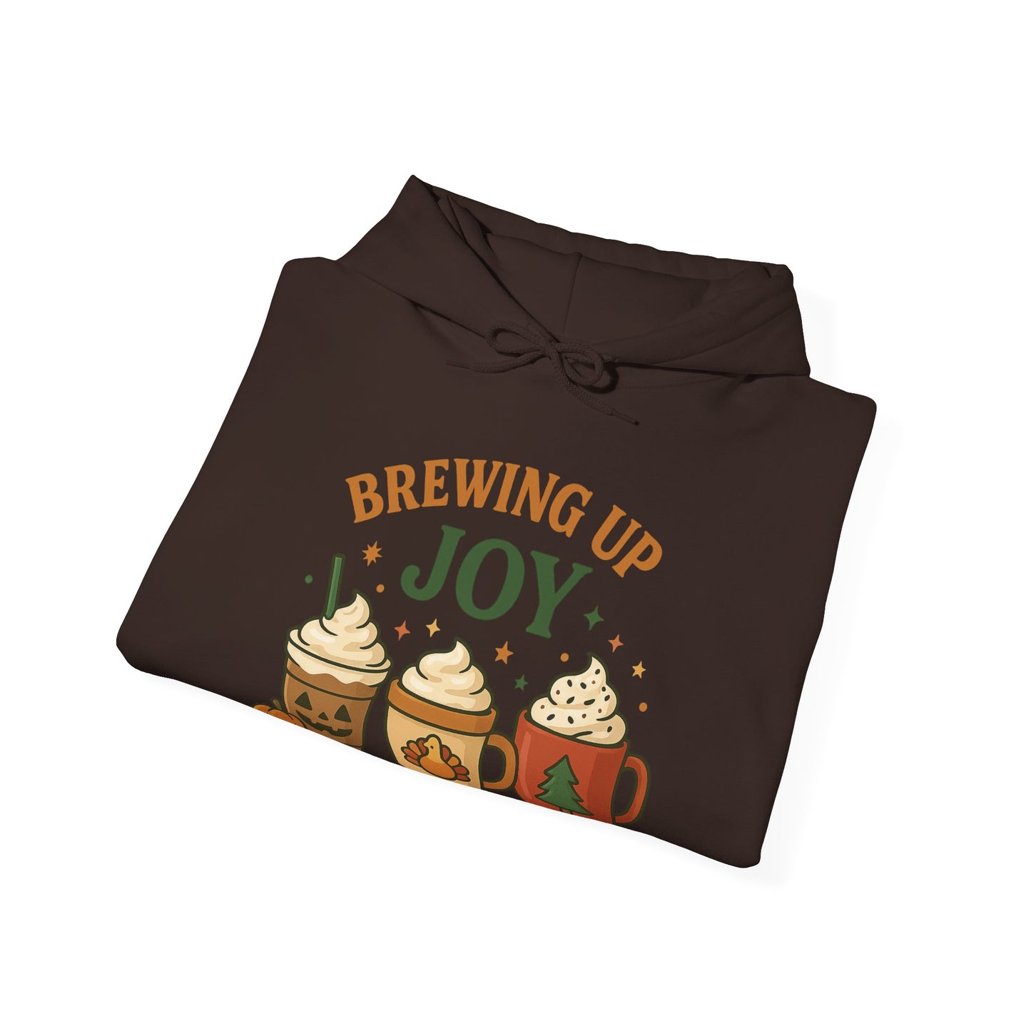 Brewing Up Joy Hoodie USA 🎃🦃🎄 – Unisex Holiday Coffee Hoodie for Every Season