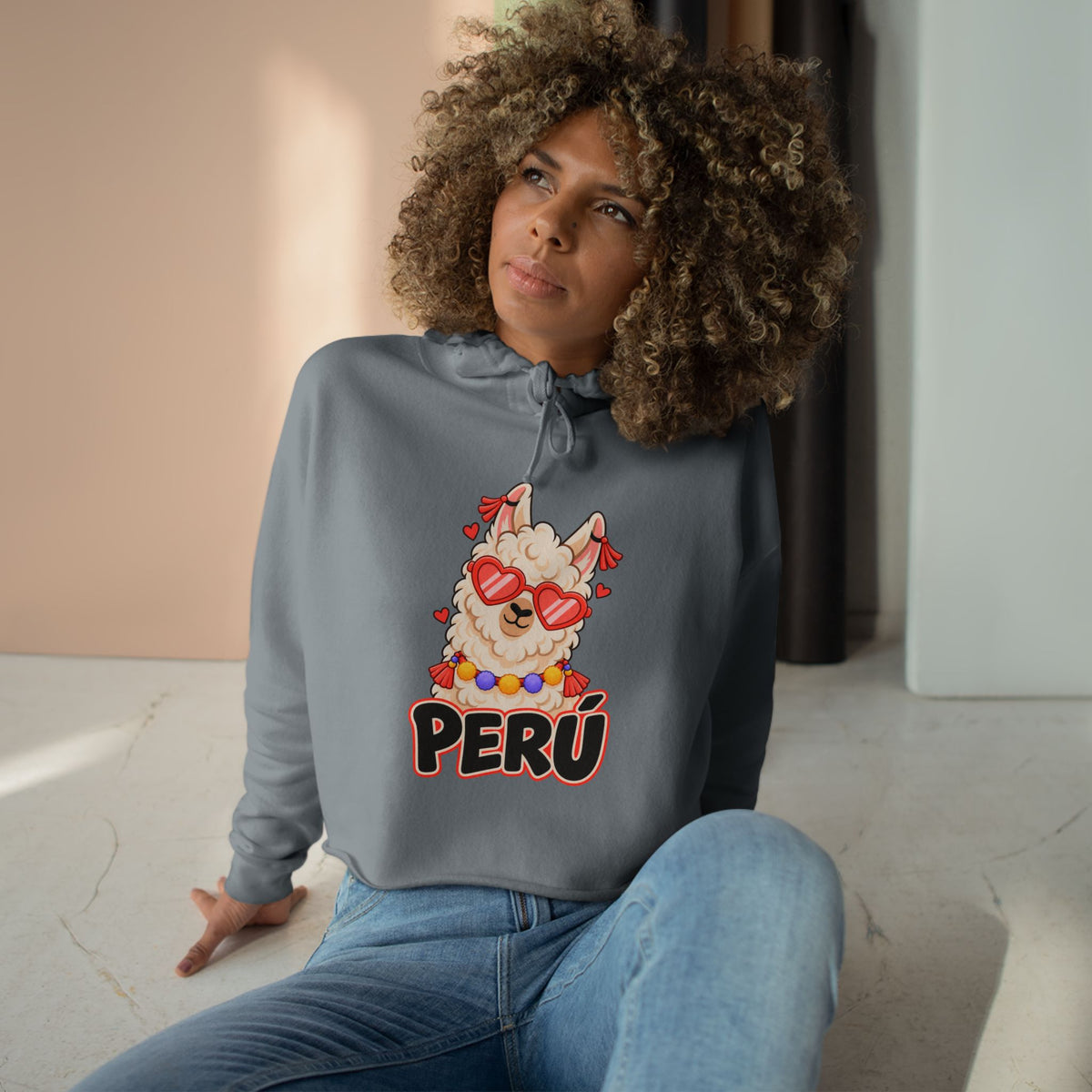 Best Cool Llama Peru Crop Hoodie - Heart Sunglasses Gift