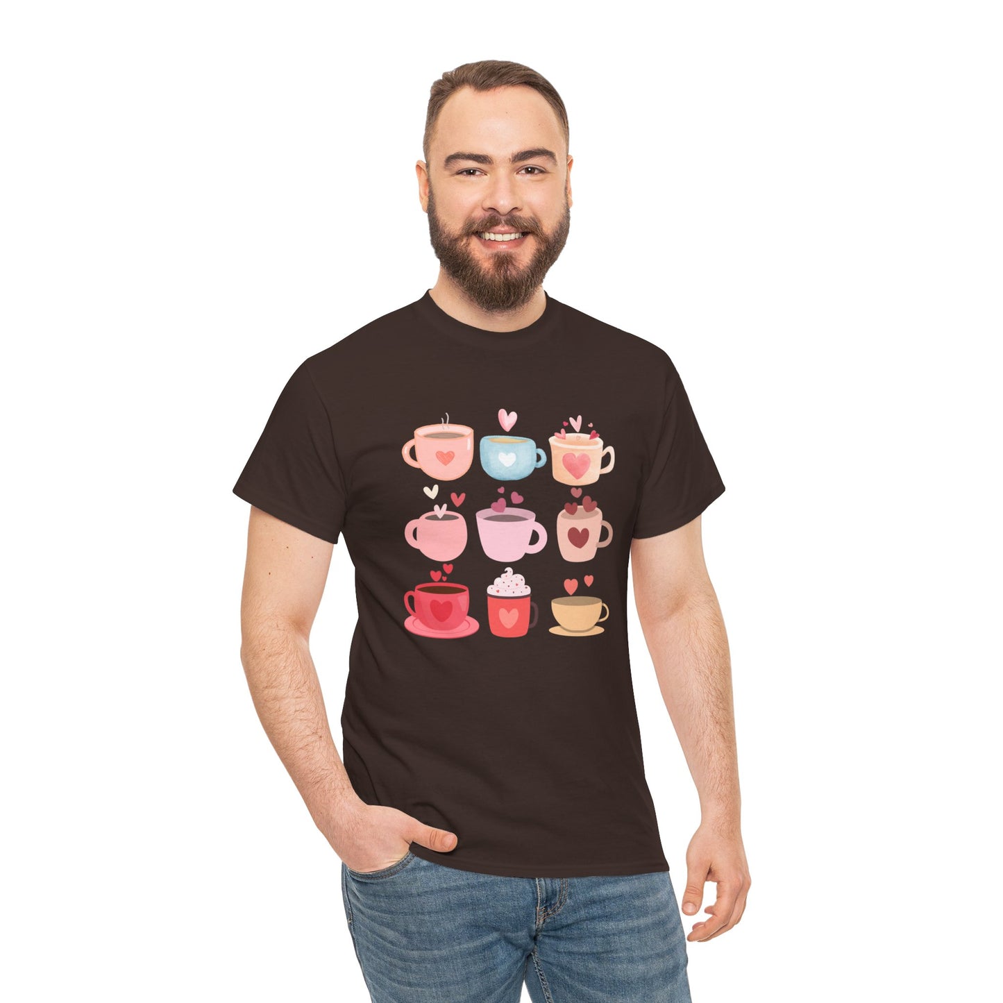 Best Unisex Coffee T-Shirt "Coffee Mugs Hearts"