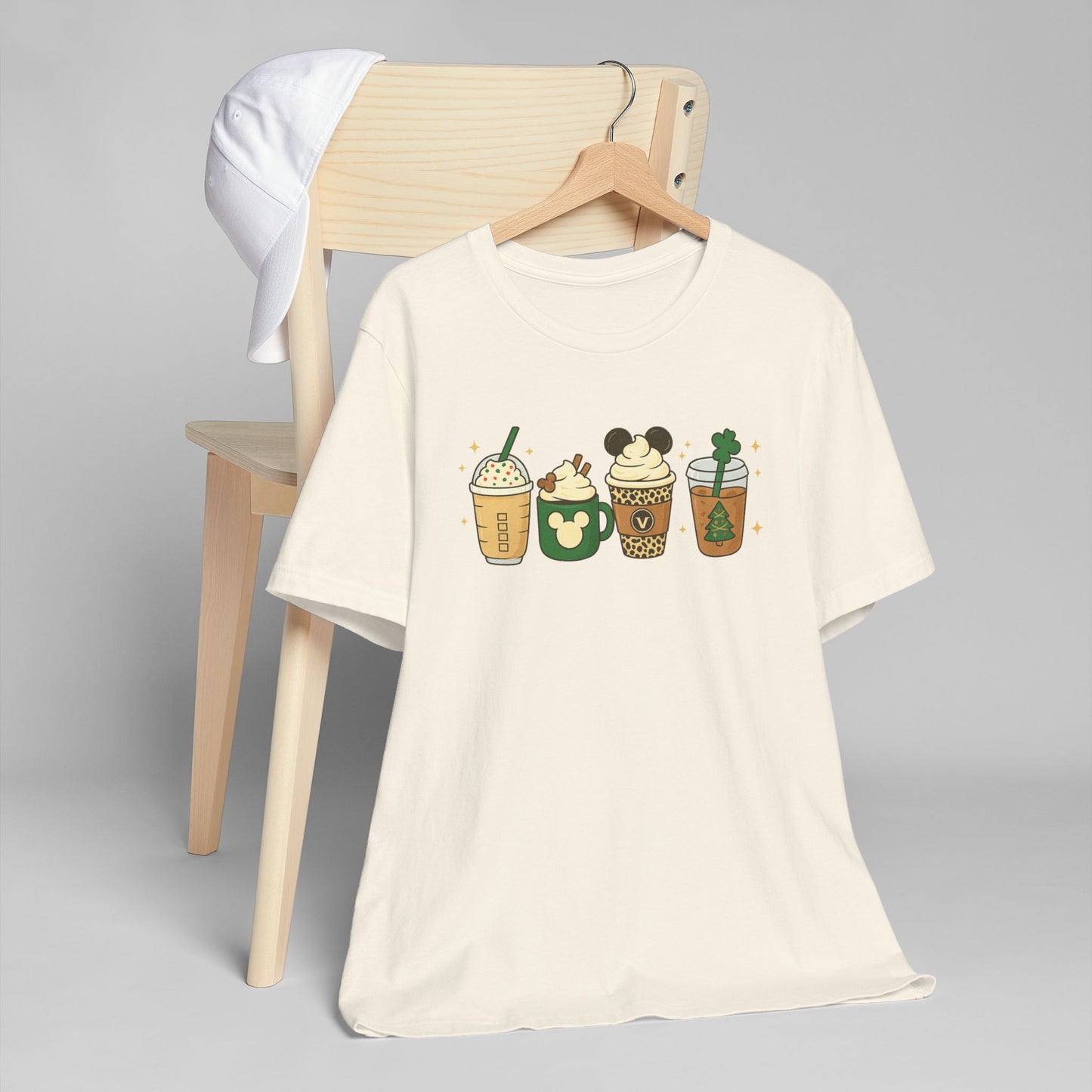 ☕🎄 Holiday Coffee Cups Unisex T-Shirt USA | Festive Coffee Tee