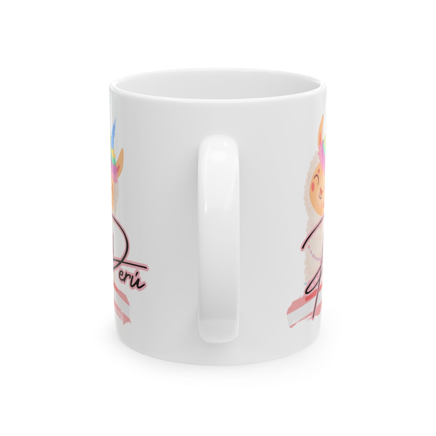 Best Peruvian Ceramic Coffee Mug, (11oz, 15oz) "Lama Rainbow"