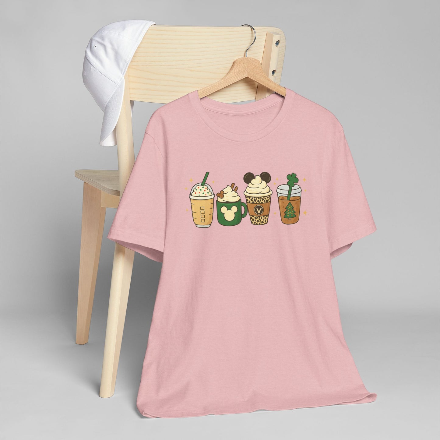 ☕🎄 Holiday Coffee Cups Unisex T-Shirt USA | Festive Coffee Tee