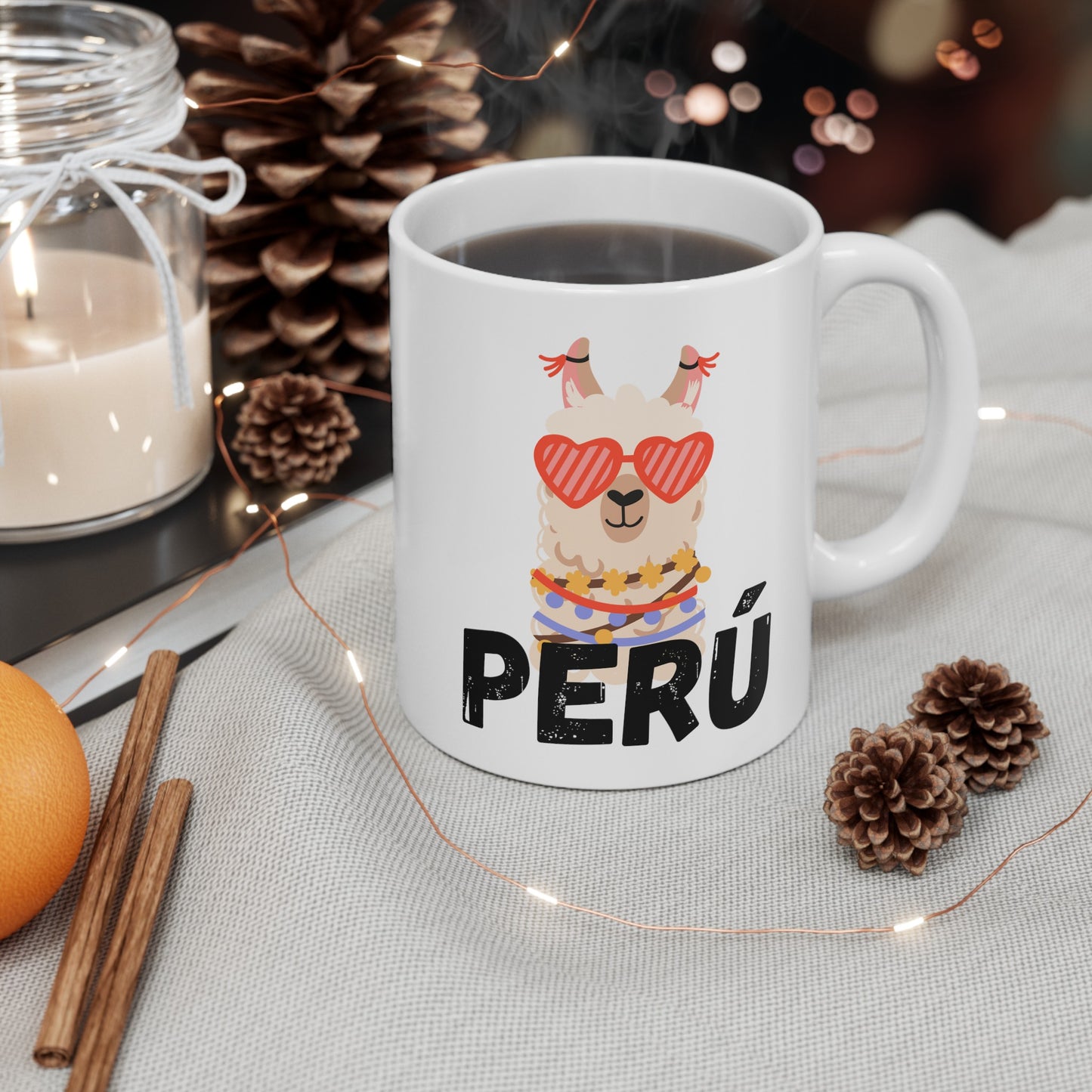 Best Peruvian Ceramic Coffee Mug, (11oz, 15oz) "Llama Heart"