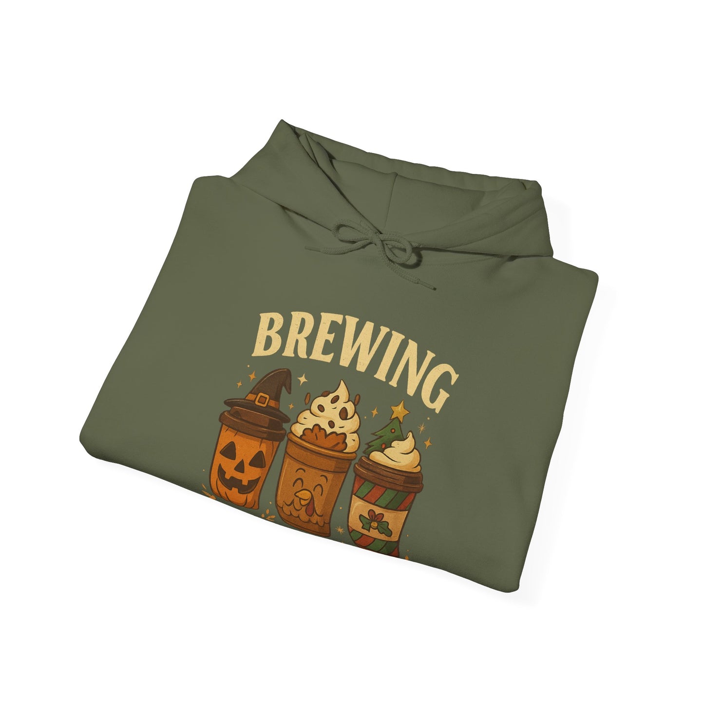Brewing ’Tis The Season Hoodie USA 🎃🦃🎄 – Unisex Holiday Coffee Hoodie