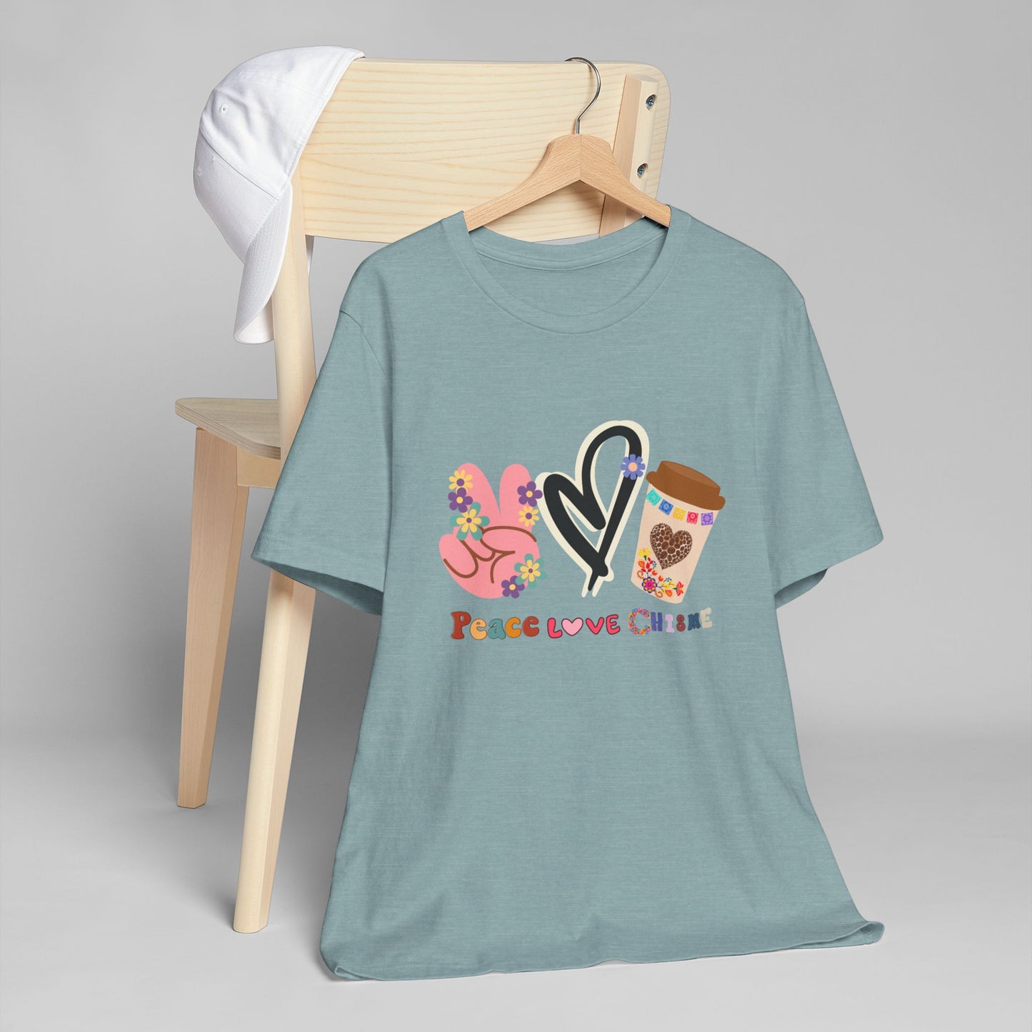 Peace Love Chisme T-Shirt – Fun Coffee Graphic Tee for Everyday Vibes (USA Shipping)