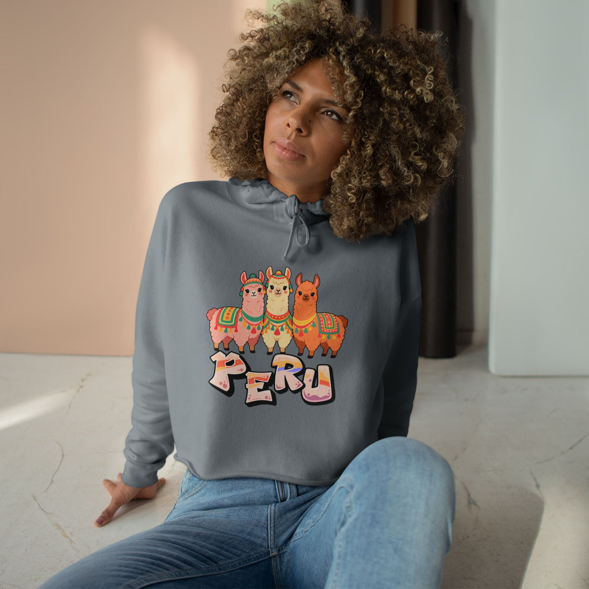 Best Pastel Llama Peru Crop Hoodie - Cute Llama Trio Gift