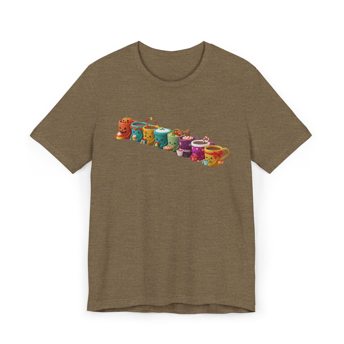 ☕🎉 Festive Coffee Cups Parade T-Shirt USA | Holiday Coffee Tee