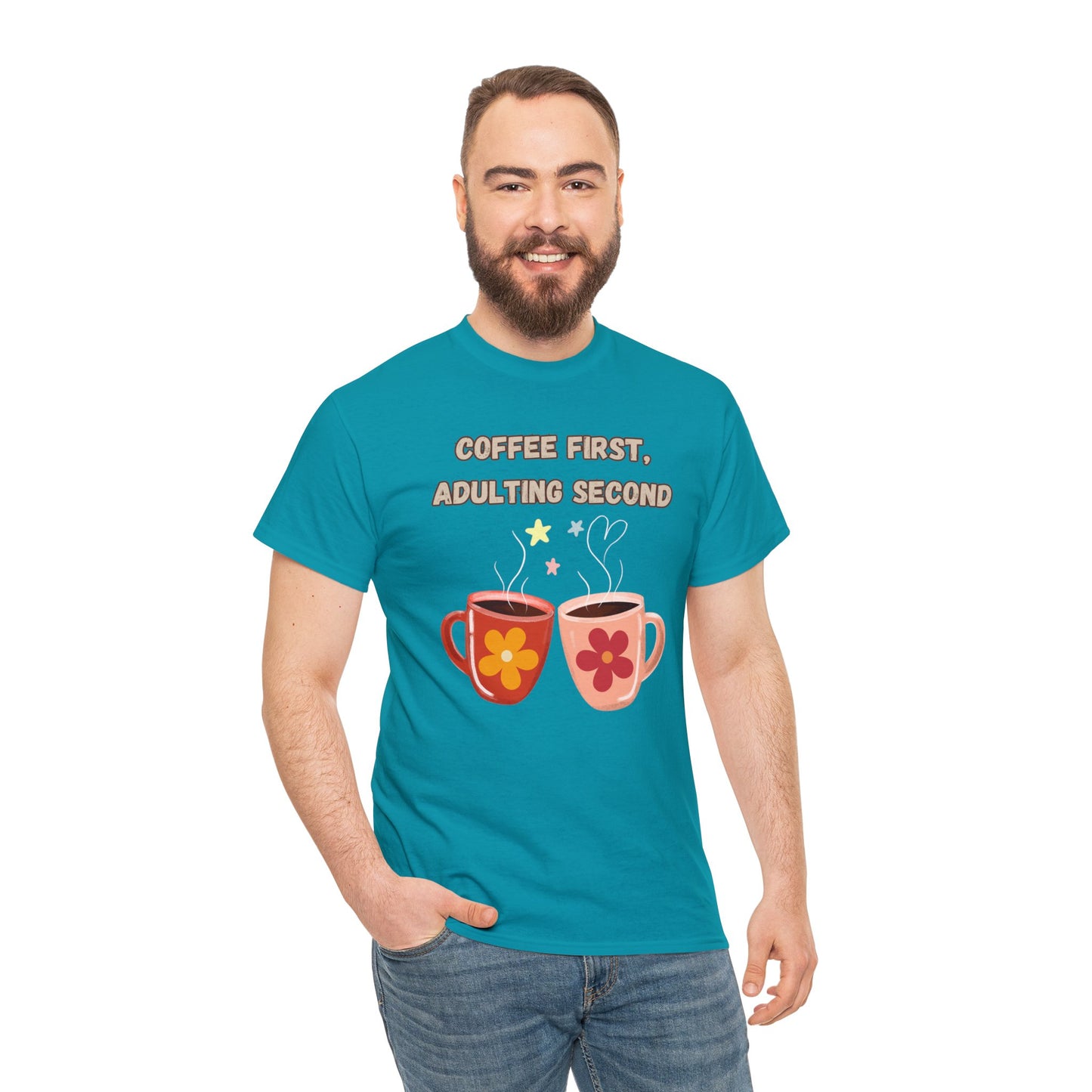 Best Unisex Coffee T-Shirt "Coffee first, adulting second"