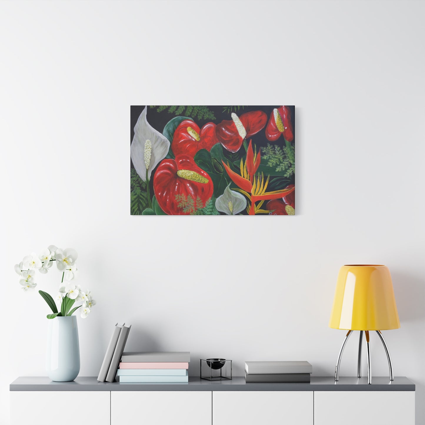 Red Anthuriums & Bird of Paradise — Canvas Print