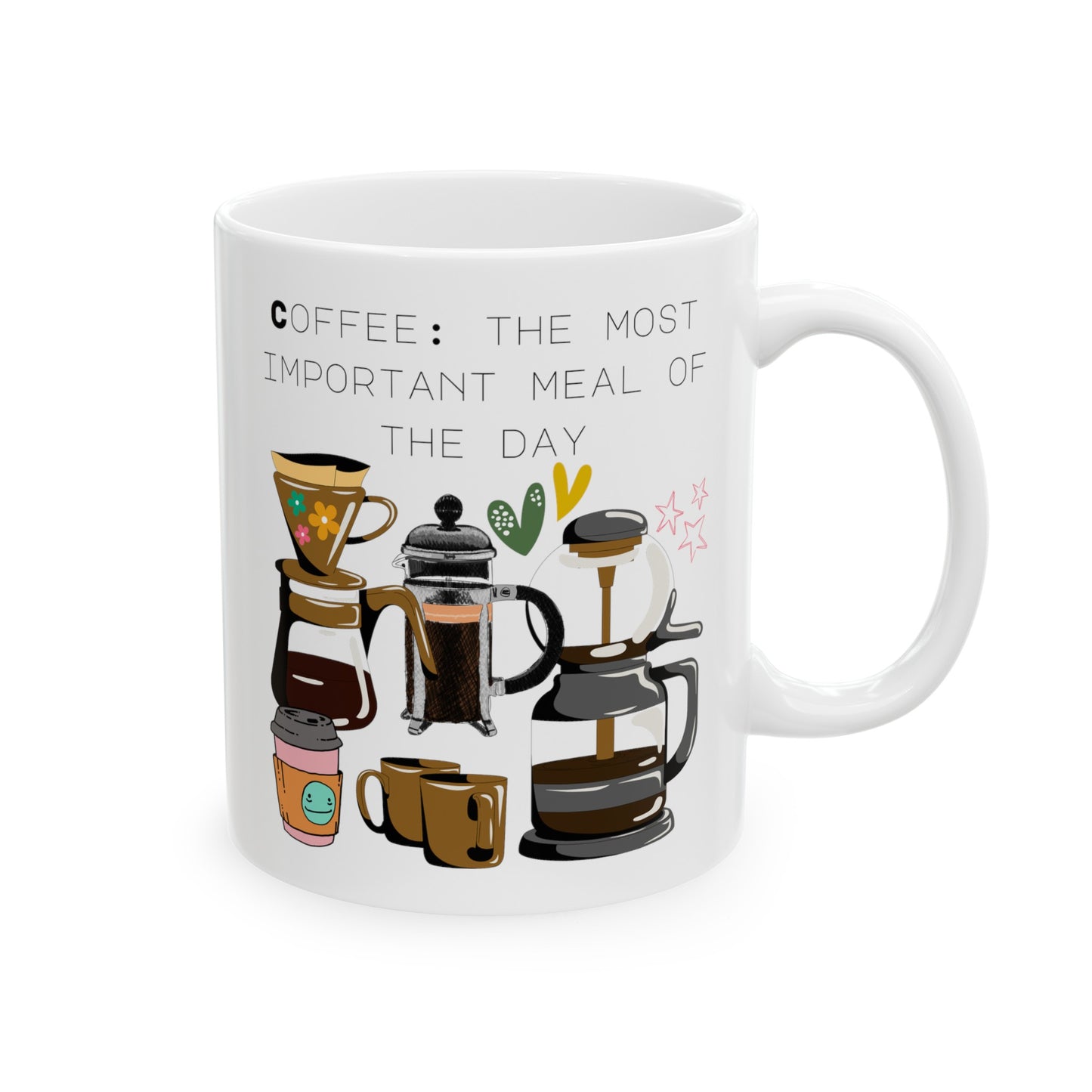 Best Ceramic Coffee Mug, (11oz, 15oz) "Coffee: the most important meal of the day"