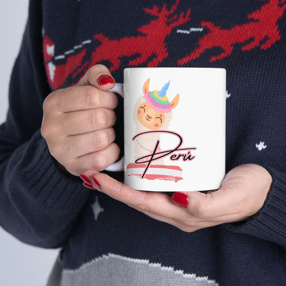 Best Peruvian Ceramic Coffee Mug "Llama Rainbow"