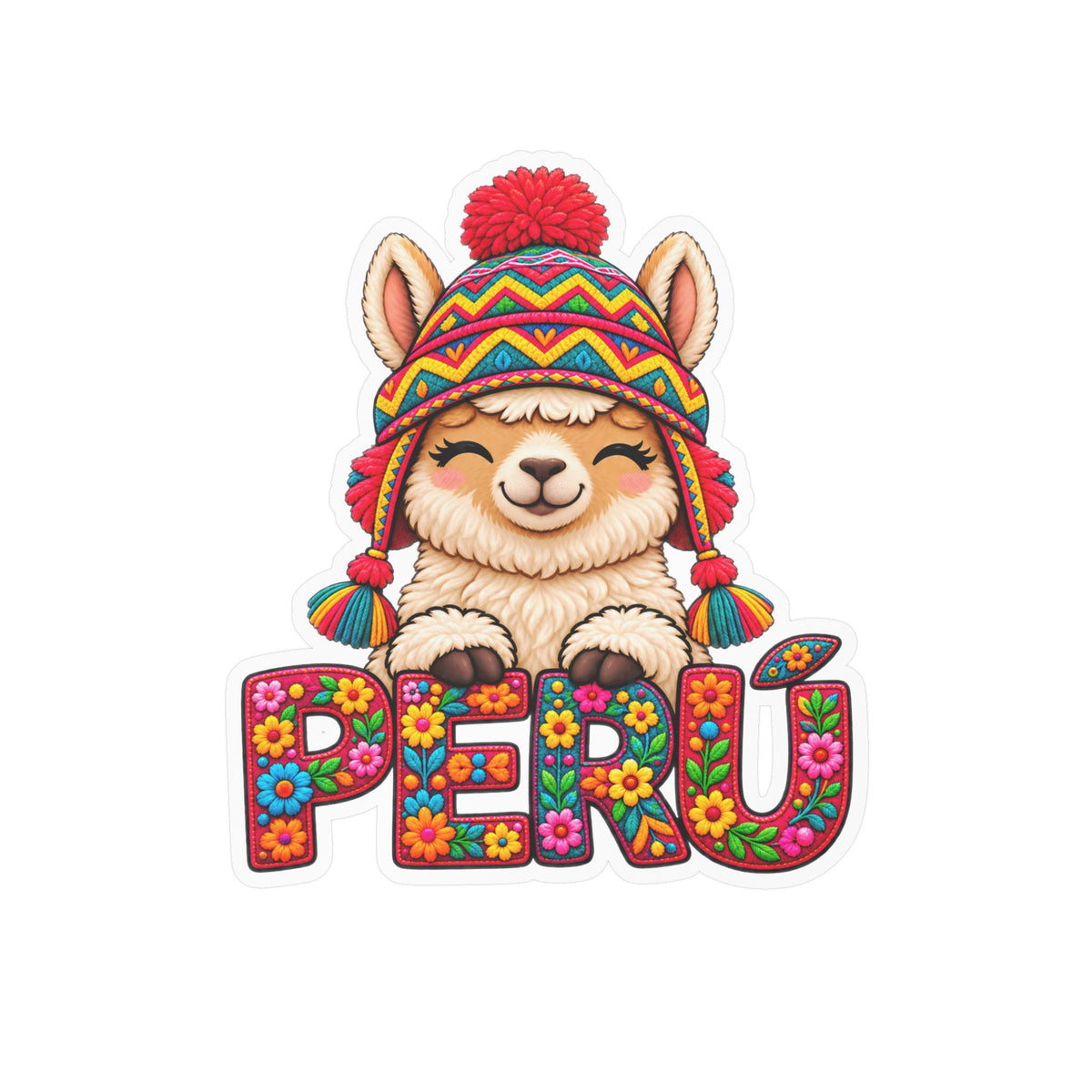Best Chullo Llama Peru Sticker - Cute Floral Andean Decal