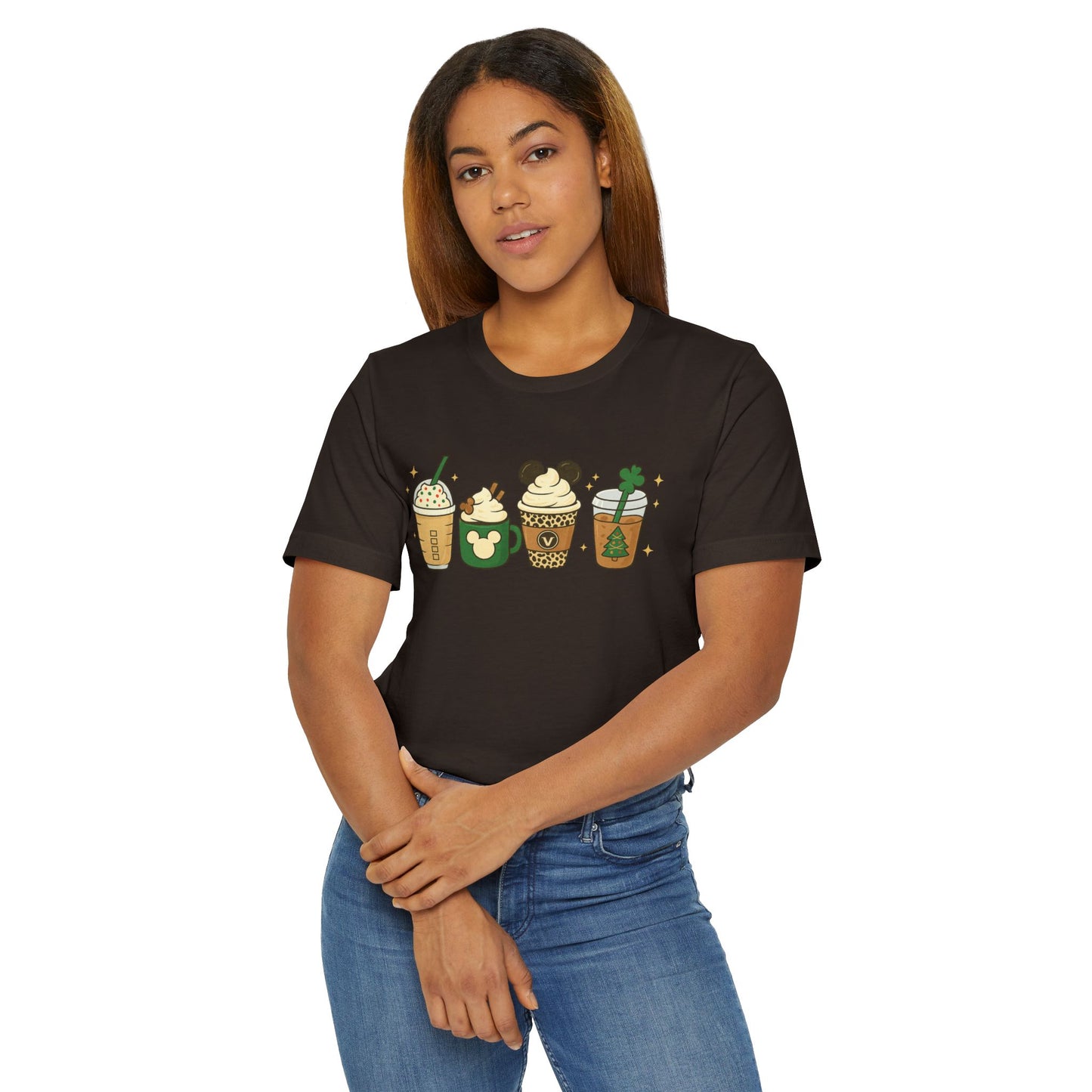 ☕🎄 Holiday Coffee Cups Unisex T-Shirt USA | Festive Coffee Tee