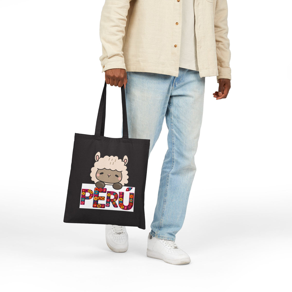 Best Peruvian Canvas Tote Bag "Peru Floral Llama"