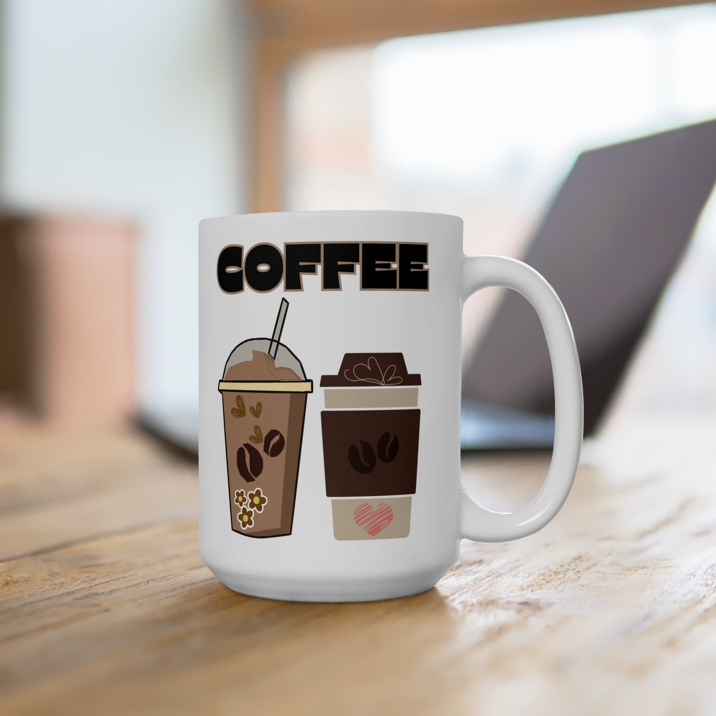 Best Ceramic Coffee Mug, (11oz, 15oz) "COFFEE"