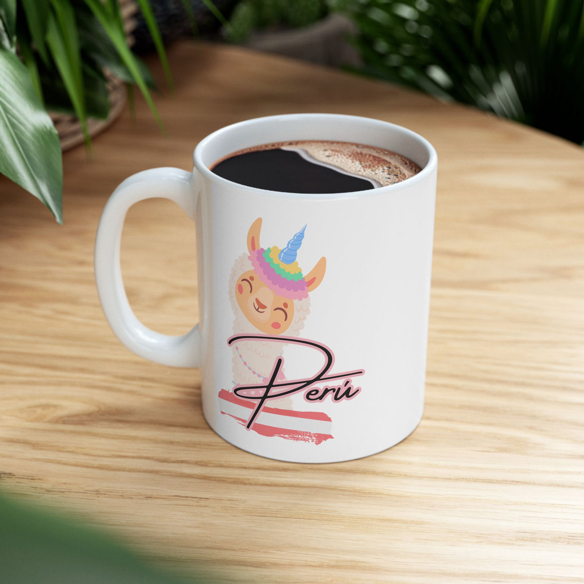 Best Peruvian Ceramic Coffee Mug "Llama Rainbow"
