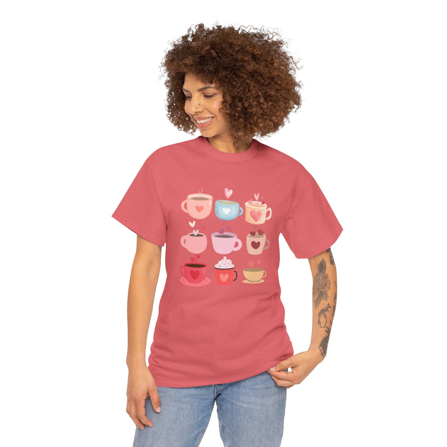 Best Unisex Coffee T-Shirt "Coffee Mugs Hearts"