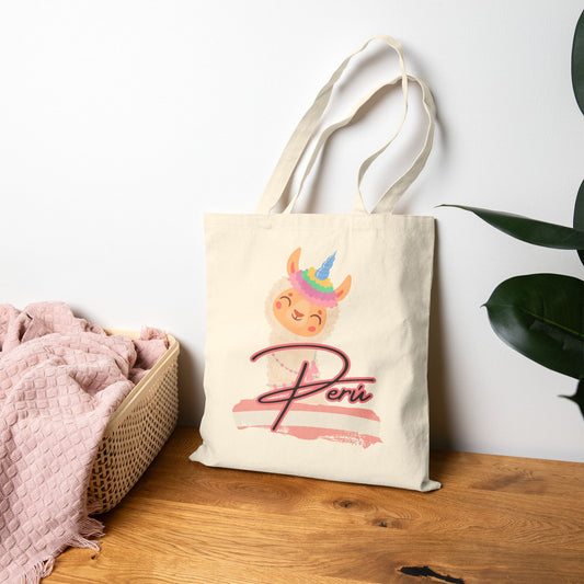 Best Peruvian Canvas Tote Bag "Llama Rainbow"