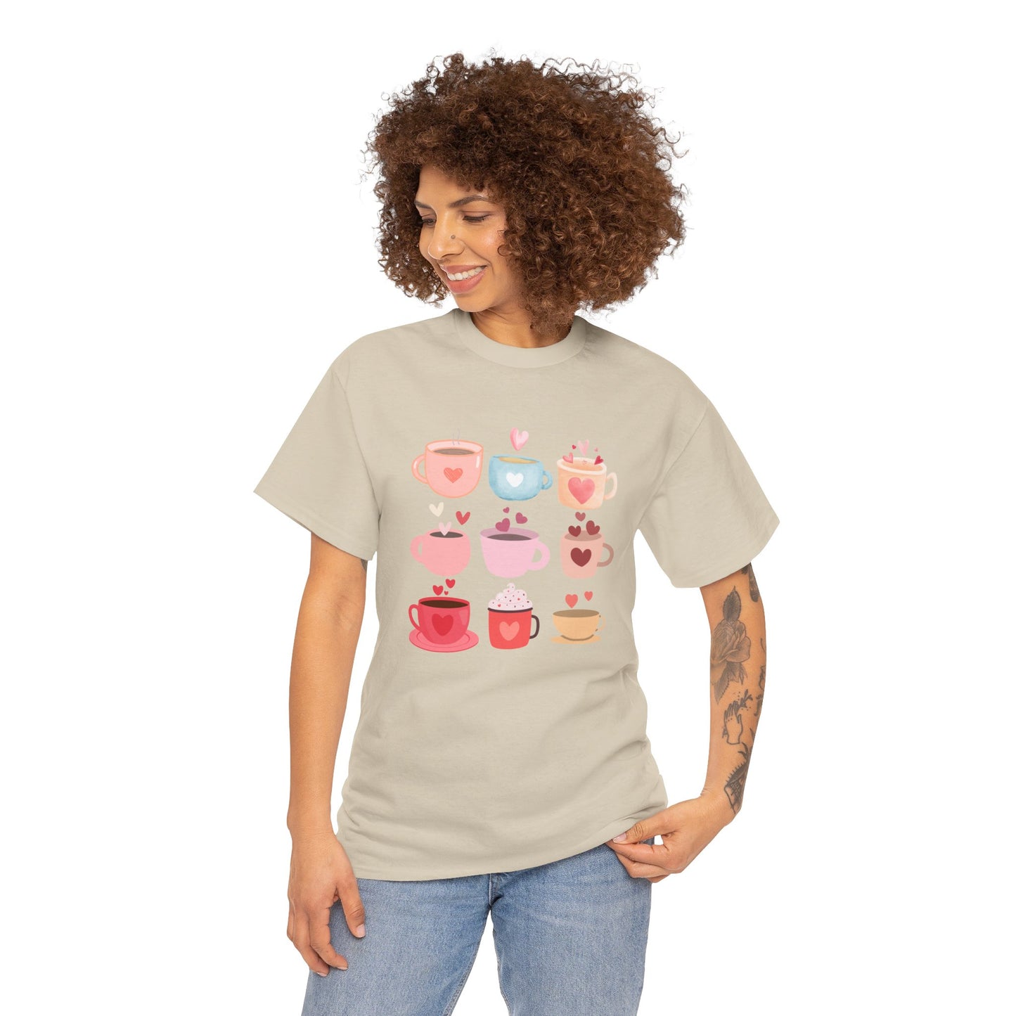 Best Unisex Coffee T-Shirt "Coffee Mugs Hearts"